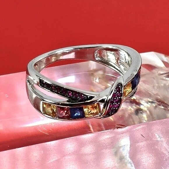 925 Sterling Silver Ring Sz 6.75 with Natural Sapphire & Ruby Gems - Picture 4 of 11